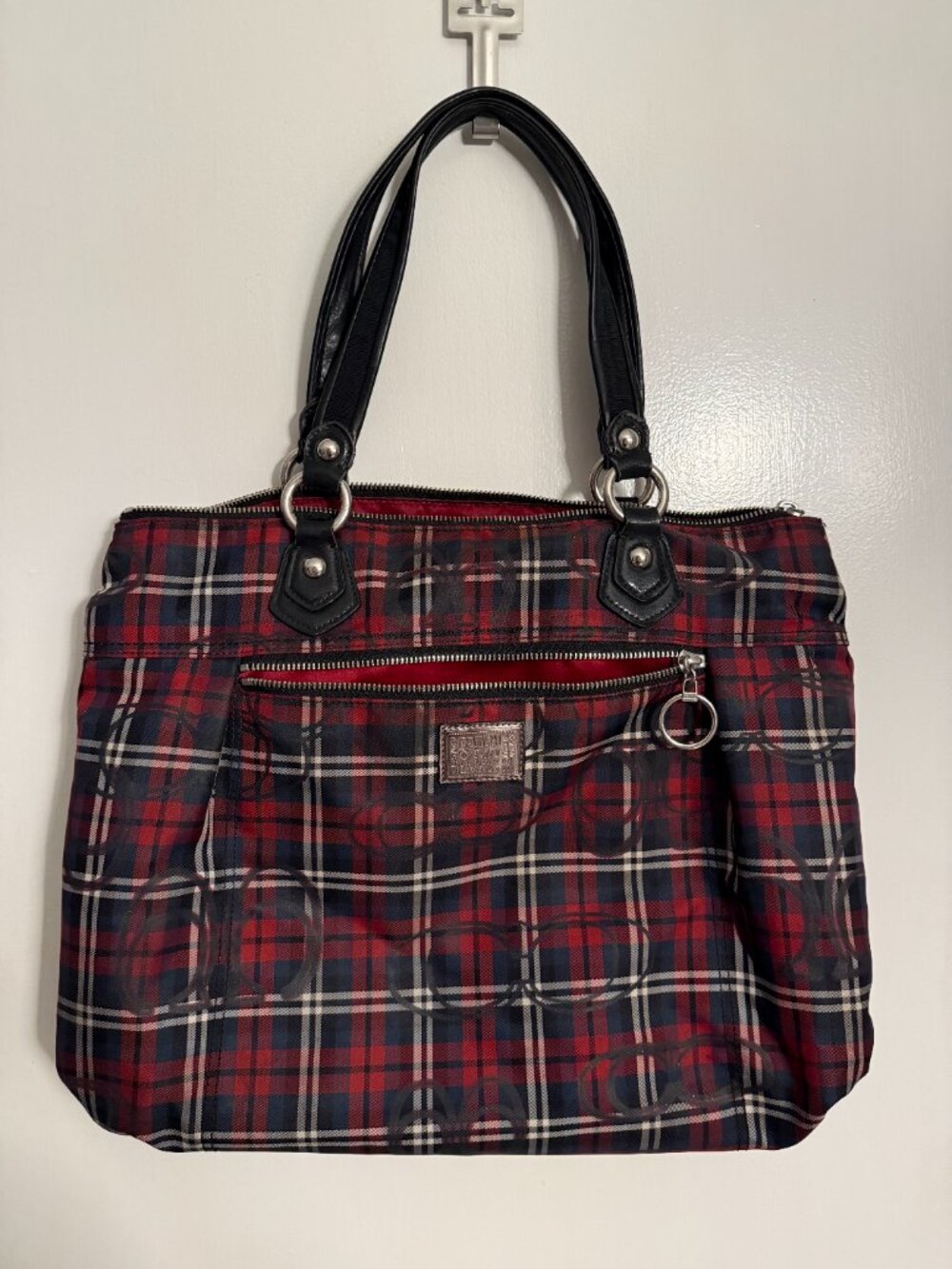 Coach blue and red plaid handbag with original dust bag 2010s